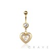 316L SURGICAL STEEL MULTI CZ HEART BEZEL CENTER DANGLE BELLY BUTTON NAVEL RING 